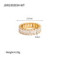 Goldener Edelstahlring mit Zirkonia im Smaragdschliff und genauen Maßangaben zum Produkt - US 6 / Gold/Weißer Zirkonia