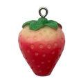 Red strawberry charm pendant with realistic texture and green leaf for DIY jewelry - Large Red Strawberry (19696)