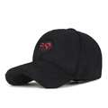 Casquette de baseball sherpa noire hiver avec broderie nœud rouge et patch cœur - Taille Unique (Réglable) / Noir