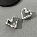 Polished S925 sterling silver heart earrings with irregular wrinkled metallic finish - Silver