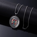 Bohemian silver necklace featuring a sunflower turquoise pendant on a box chain - Colorful Stone Oval