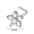 L-shaped stainless steel nose stud with a 6.15mm five-petal clear zircon flower top - Silver 6-Petal Flower