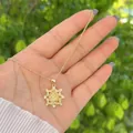 Close-up of 18K gold plated octagonal Virgin Mary pendant with sparkling zircons - Style 5-Octagonal Star