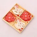Set of 12 wooden Christmas ornaments with white rocking horses and red trees in a box - Style B (Tree/Horse) - 12Pcs Box