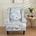 Elastic wingback chair cover with vintage floral patterns in light blue stretch fabric - Light Blue Floral