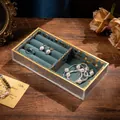 Vintage emerald green jewelry box with clear lid for rings and earrings - Type A Printed / Blue