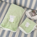 Light green lamb embroidered bath towel set with soft coral fleece and white rope edge - Bath Towel 70x140cm / Grass Green