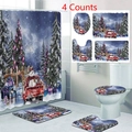 Detail view of the 4-piece Christmas bathroom set including shower curtain and floor mats - 24-6 / 90*180CM Single Shower Curtain