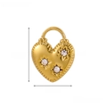 Detail view of heart lock pendant with star rhinestones showing 1.8cm height dimensions - Gold Radiant Heart with Clear Stones-JP41641B-4