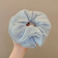 Lichtblauwe oversized haarelastiek van chiffon met bloemenkant en textuur - #1 Blauw 4 Lagen Ongeveer 14 Cm