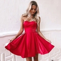 Elegant red strapless mini dress with heart-shaped neckline and satin finish - US size 2 (S) / Red