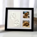 Black pet paw print picture frame with two clay impressions and golden retriever photos - Classic / Black