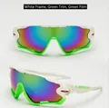 Cycling sunglasses in white and neon green frame with green iridescent lenses - White and Green Frame Green Mirrored Lens