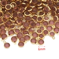 6mm round purple crystal birthstone charm with gold stainless steel bezel for DIY jewelry - Dark Red