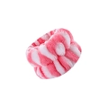 Pink and white striped plush spa wristband for face washing in soft fleece material - Watermelon Red Stripes