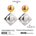 Detailed technical spec showing hollow diamond bicolor earrings with product dimensions - Two Tone Hollow Rhombus Style (JDE2408027-PS)