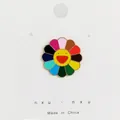 Colorful enamel smiley sunflower metal brooch pin with vibrant multi-colored petals - Colorful Smile Sunflower (153)