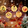 Set of 5 LED Christmas hanging lights with Santa and snowman patterns in warm yellow glow - 5-String USB Remote Battery Box / Warm White