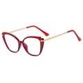 Retro cat-eye blue light blocking glasses with translucent red frame and gold metal legs - Red/Gold