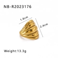 Chunky 18K gold plated stainless steel croissant ring with ribbed texture and sizing info - US 8 / Shell Ribbed Textured Style (NB-R2023176)