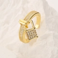Adjustable gold plated ring featuring a micro-pave zircon padlock pendant design - Adjustable Open / 13325-Lock Pendant