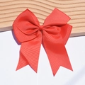 Red 6-inch grosgrain ribbon bow hair clip with double fishtail streamers for kids - Red