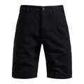 Detail of black cotton cargo shorts showing high-density fabric and metal button closure - S / Black