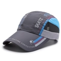 Dark grey quick-dry baseball cap with blue purple stripes and mesh side panels - Dark Gray
