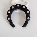 Black velvet braided headband featuring pearl embellishments and a wavy texture - Black With Pearls