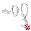 925 Sterling silver star and moon earrings set with cubic zirconia pave stones - #3 White Gold Set of 3 (Star & Moon)