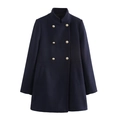 Dettaglio del cappotto di lana doppiopetto con bottoni araldici in metallo dorato - XS / Blu navy