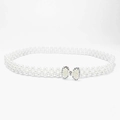 Elastic white pearl waist belt for women featuring a sparkling rhinestone bow buckle - Exquisite Silver Bow Buckle (KL139-28)