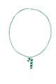 Close-up of a festive green and white candy cane pendant on a green cord necklace - Green Candy Cane Cord Necklace