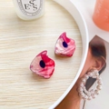 Mini pink marble acetate animal hair claws for girls with wavy edges and purple dots - Rose Red Conch (Pair)
