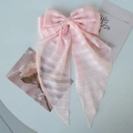 Fiocco per capelli a righe rosa con eleganti nastri lunghi in rete per donna - Clip a molla / Righe Rosa