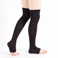 Men's black open-toe knee-high compression socks with breathable nylon stretch fabric - Over Knee Open Toe / Black