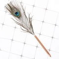 Peacock feather ballpoint pen with rose gold metal barrel on a white grid background - Rose Gold (Peacock Feather)