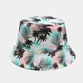 Detail of reversible bucket hat featuring tropical palm tree silhouettes and gradient print - Adjustable / Rainbow Gradient Palm Tree (7# Color)
