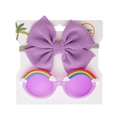 Detail of purple waffle bow headband and round sunglasses with rainbow and cloud motifs - Light Purple