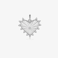 Elegant silver heart-shaped pendant with crystal border and radial texture inlay - Silver-Cream Heart
