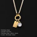 Collana in acciaio inossidabile placcato oro 14K con strass, ciondolo lettera O e cristallo - Lettera O