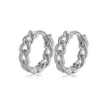 Polished silver chain-link hoop earrings with Cuban texture and secure clasp closure - White Gold