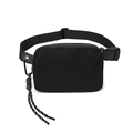 Minimalist black waterproof nylon waist bag with a decorative woven rope and carabiner - Black