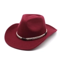 Classic burgundy western cowboy wool fedora hat with a woven decorative band - M(56-58cm) / Burgundy