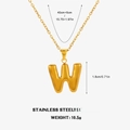 Golden 3D bubble letter W pendant necklace in polished stainless steel for women - Letter W