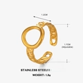 Adjustable golden hollow geometric stainless steel oval ring with detailed dimensions - Gold