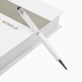Weißer Touchpen mit transparentem Gehäuse, Kristallsteinen und silberner Spitze - Bergkristall 1