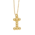 Polished gold letter I pendant necklace with a unique beaded texture on a link chain - Letter I