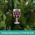 Christmas wine glass ornament with red and white rhinestones on pine tree branch - Style 04-Wine Glass
