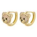 Macro shot of gold-plated teddy bear earrings with pink cubic zirconia and black gems - Gold Pink Zirconia